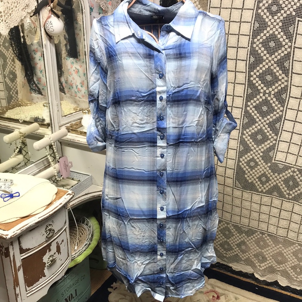 Torrid high-low shirt dress in Blue Plaid